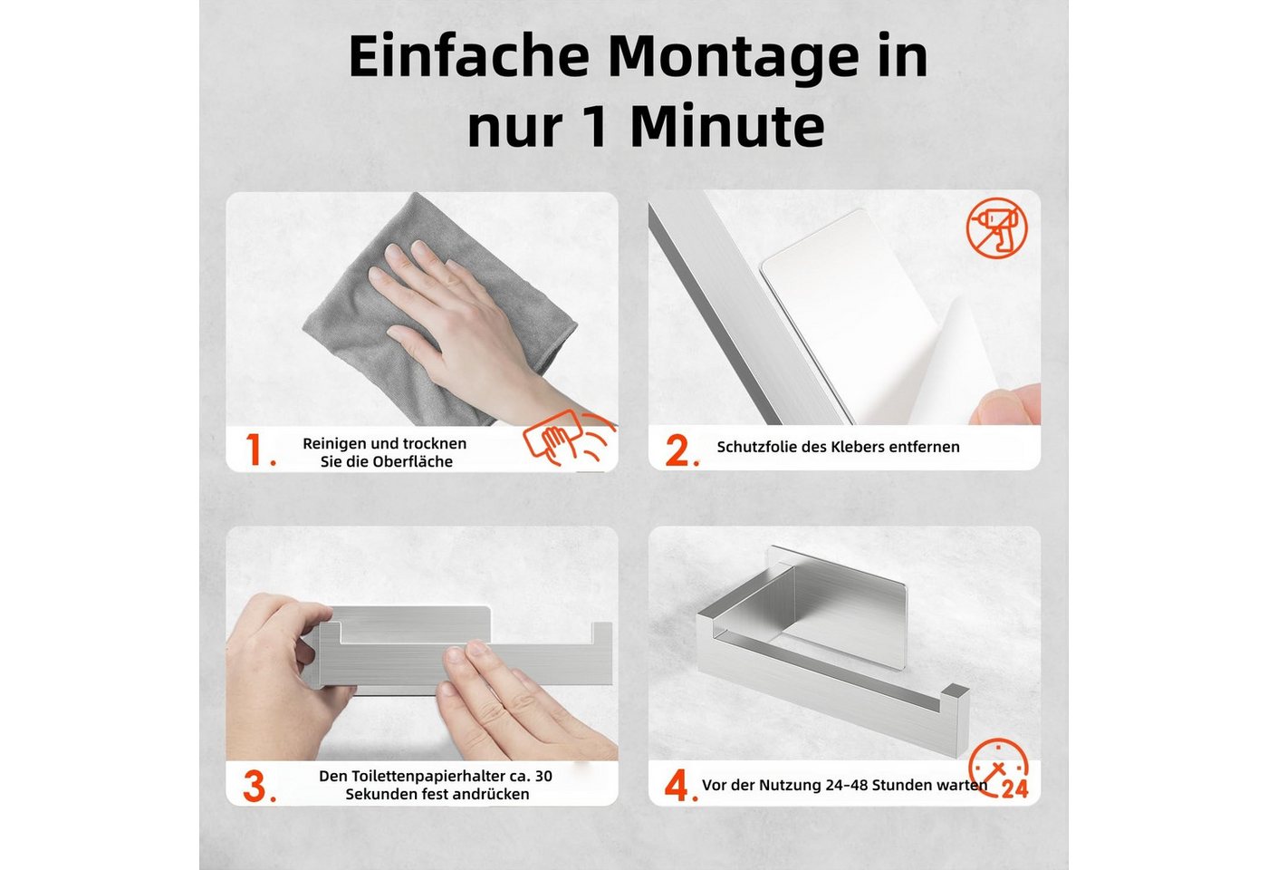 FOUORTUNATE-BEE Toilettenpapierhalter Selbstklebender Edelstahl-Toilettenpapierhalter ohne Bohren, Robuster, bohrfreier WC-Papierhalter mit starker Haftung – Bild 5 von 5