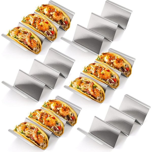 FOUORTUNATE-BEE Tortillaform 6 Edelstahl Taco-Halter mit Griff für Tacos, Sandwiches & Hotdogs, (6-tlg), Taco-Halter 6er Set aus Edelstahl mit Griff, breite Aus