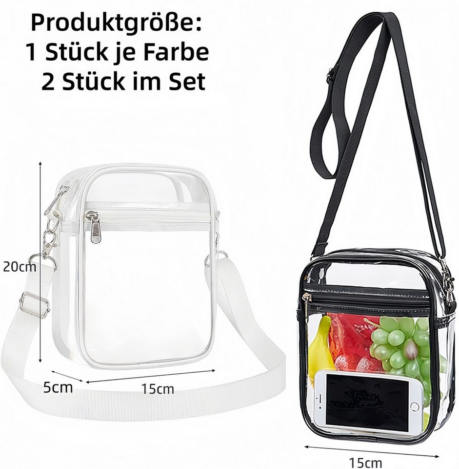FOUORTUNATE-BEE Umhängetasche 2er Set Transparente Umhängetaschen mit Schultergurt (2-tlg), Kleine PVC-Taschen für Alltag, Reisen und Events – Bild 2 von 5