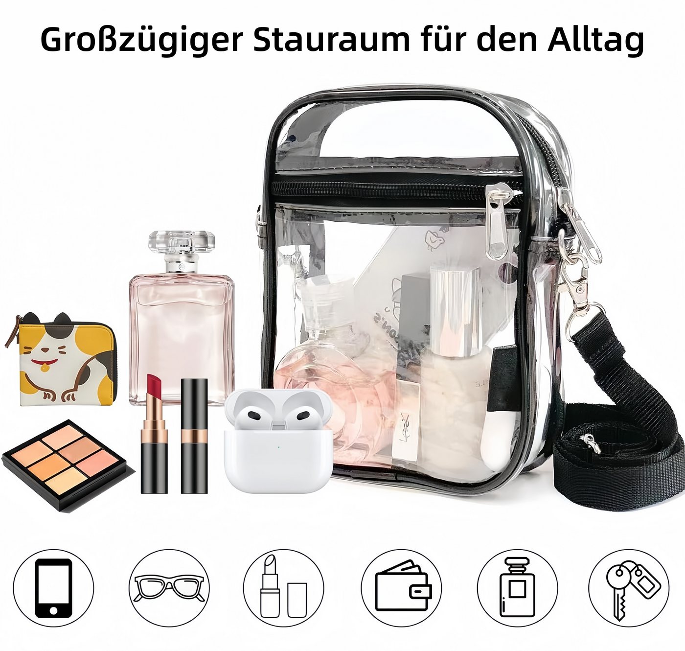 FOUORTUNATE-BEE Umhängetasche 2er Set Transparente Umhängetaschen mit Schultergurt (2-tlg), Kleine PVC-Taschen für Alltag, Reisen und Events – Bild 4 von 5