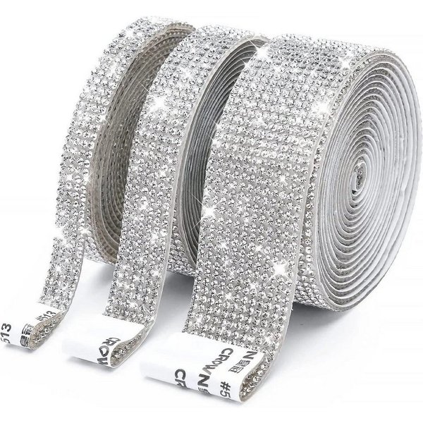 FOUORTUNATE-BEE Versteifungsband 3er Set selbstklebendes Kristall-Diamantband für DIY-Dekorationen, (3-St), Silbernes Glitzerband für Auto, Hochzeit & Bastelpro