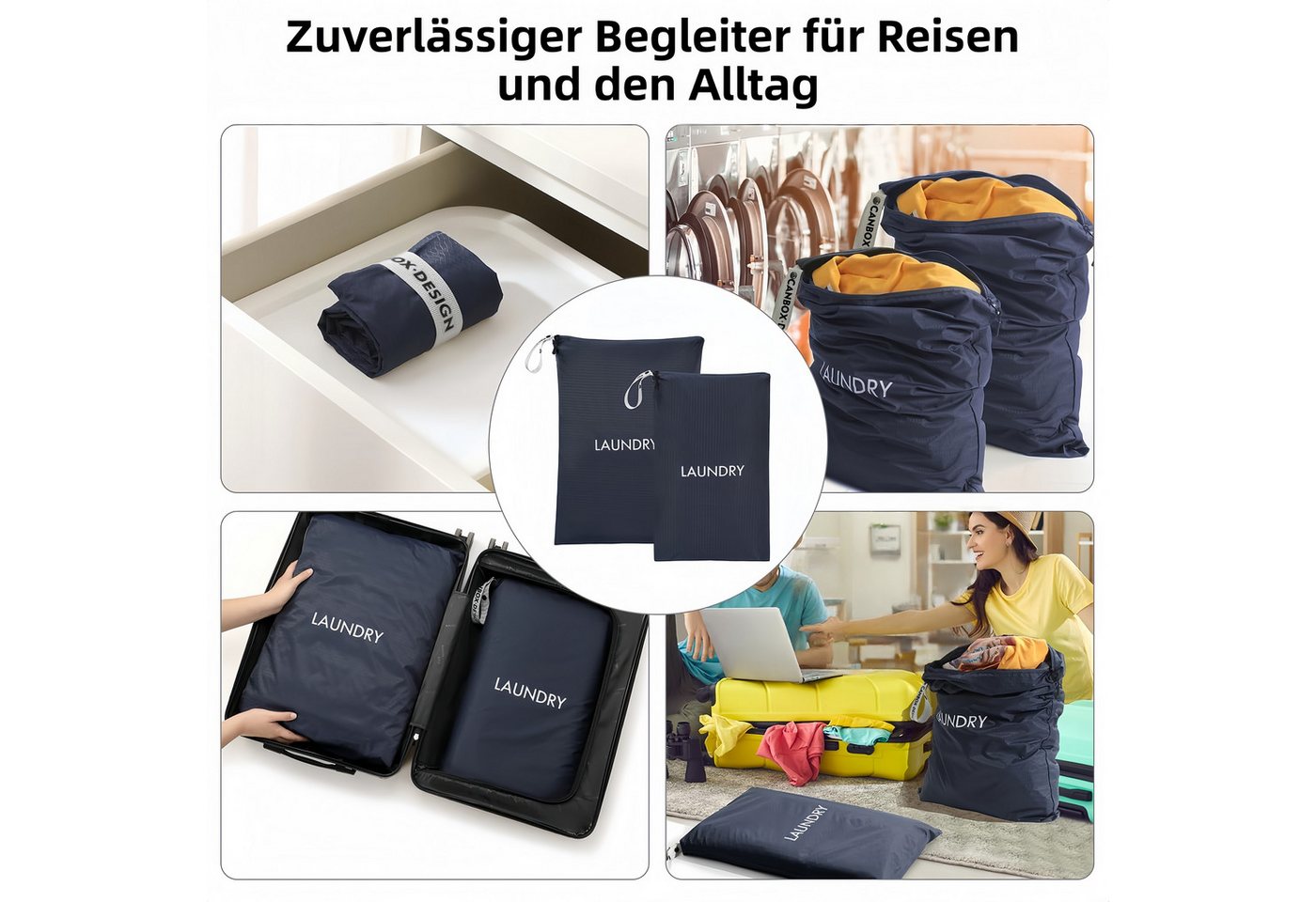 FOUORTUNATE-BEE Wäschesäckchen Wäschesäcke mit Reißverschluss, faltbar, 2er-Set,(2-St) – Bild 4 von 5