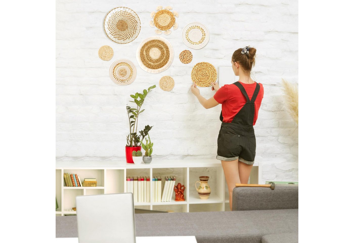 FOUORTUNATE-BEE Wanddekoobjekt 9 Stück Boho-Wandkörbe, Dekoration zum Aufhängen, runde Wandkunst (für Bauernhaus-Wohnzimmer, Schlafzimmer, Küchendekorationen, 9 – Bild 2 von 5