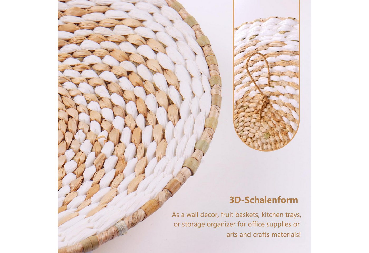 FOUORTUNATE-BEE Wanddekoobjekt 9 Stück Boho-Wandkörbe, Dekoration zum Aufhängen, runde Wandkunst (für Bauernhaus-Wohnzimmer, Schlafzimmer, Küchendekorationen, 9 – Bild 5 von 5