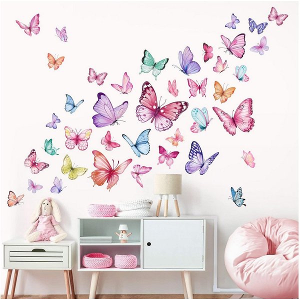 FOUORTUNATE-BEE Wandtattoo Schmetterling Wandsticker Rosa Kinderzimmer Mädchen Wanddeko 4er Set (4 St), Wandtattoo für Babyzimmer Spielzimmer Schlafzimmer Wohnz