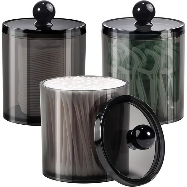 FOUORTUNATE-BEE Wattestäbchenspender Kosmetik-Organizer mit 3 Wattestäbchen-Boxen, transparent schwarz, (3-tlg), Praktische Aufbewahrungsbox für Kosmetik und Ba