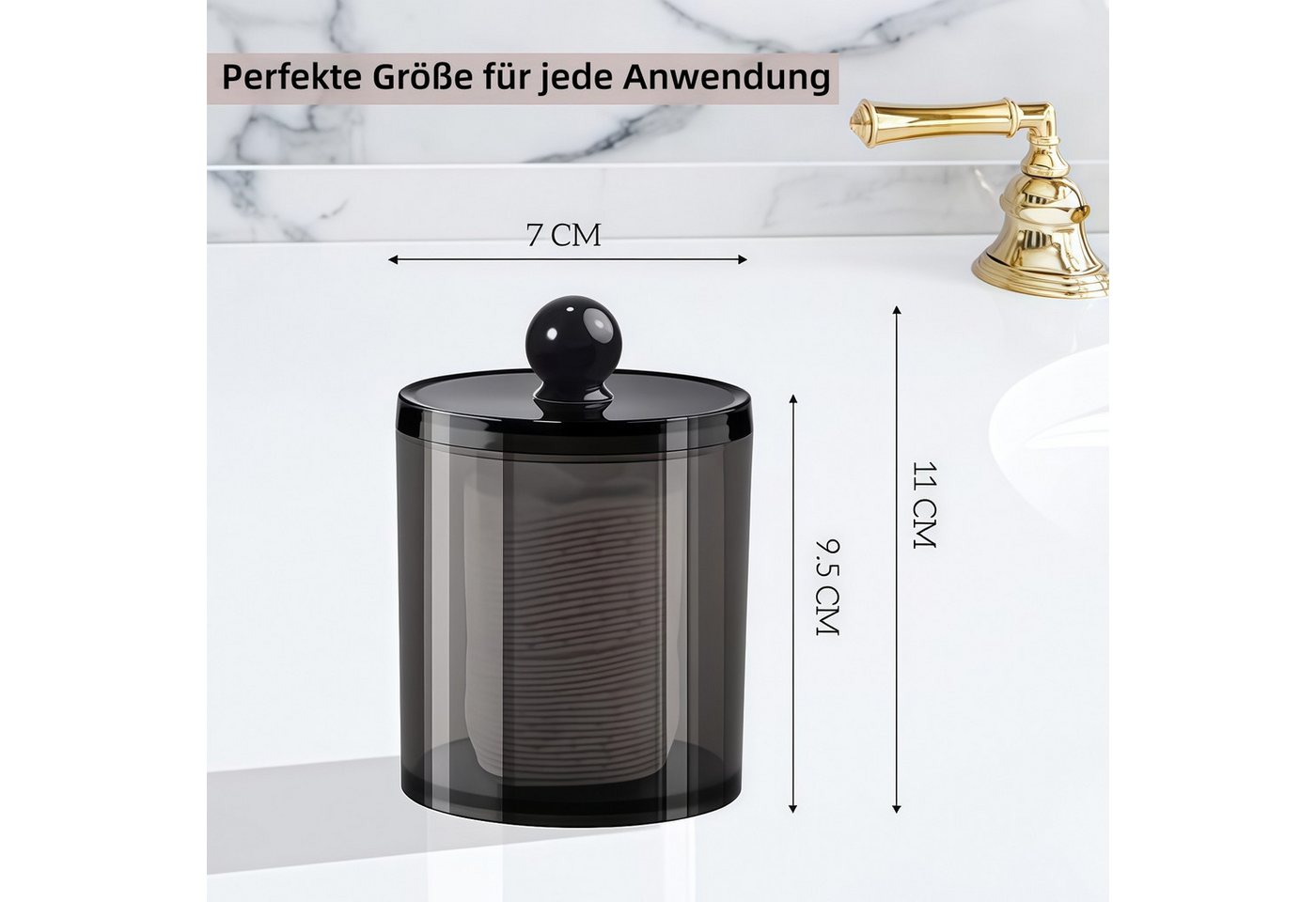 FOUORTUNATE-BEE Wattestäbchenspender Kosmetik-Organizer mit 3 Wattestäbchen-Boxen, transparent schwarz, (3-tlg), Praktische Aufbewahrungsbox für Kosmetik und Ba – Bild 2 von 5