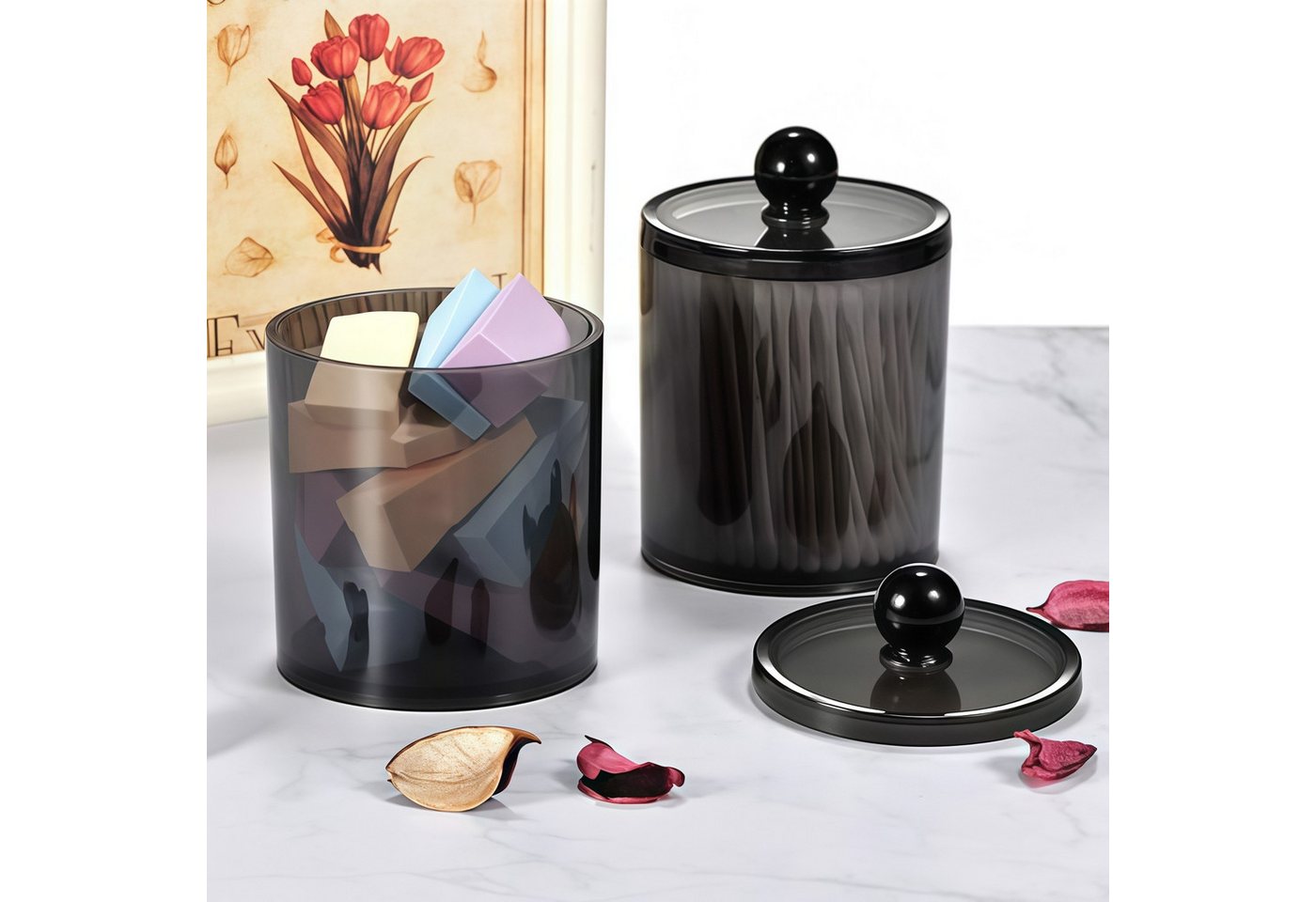 FOUORTUNATE-BEE Wattestäbchenspender Kosmetik-Organizer mit 3 Wattestäbchen-Boxen, transparent schwarz, (3-tlg), Praktische Aufbewahrungsbox für Kosmetik und Ba – Bild 3 von 5