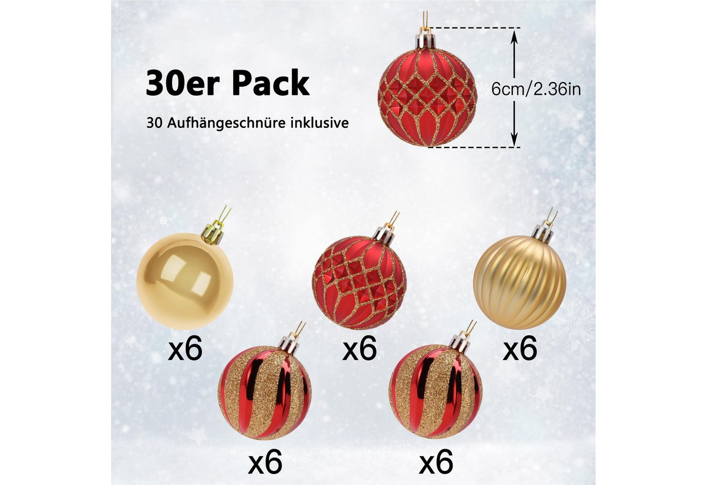 FOUORTUNATE-BEE Weihnachtsbaumkugel 30-teiliges Set Weihnachtskugeln Weihnachtsdeko Christbaumschmuck (30 St), farbige Dekoration für Weihnachtsfeier – Bild 2 von 5