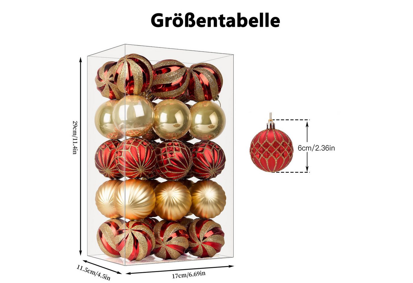 FOUORTUNATE-BEE Weihnachtsbaumkugel 30-teiliges Set Weihnachtskugeln Weihnachtsdeko Christbaumschmuck (30 St), farbige Dekoration für Weihnachtsfeier – Bild 3 von 5