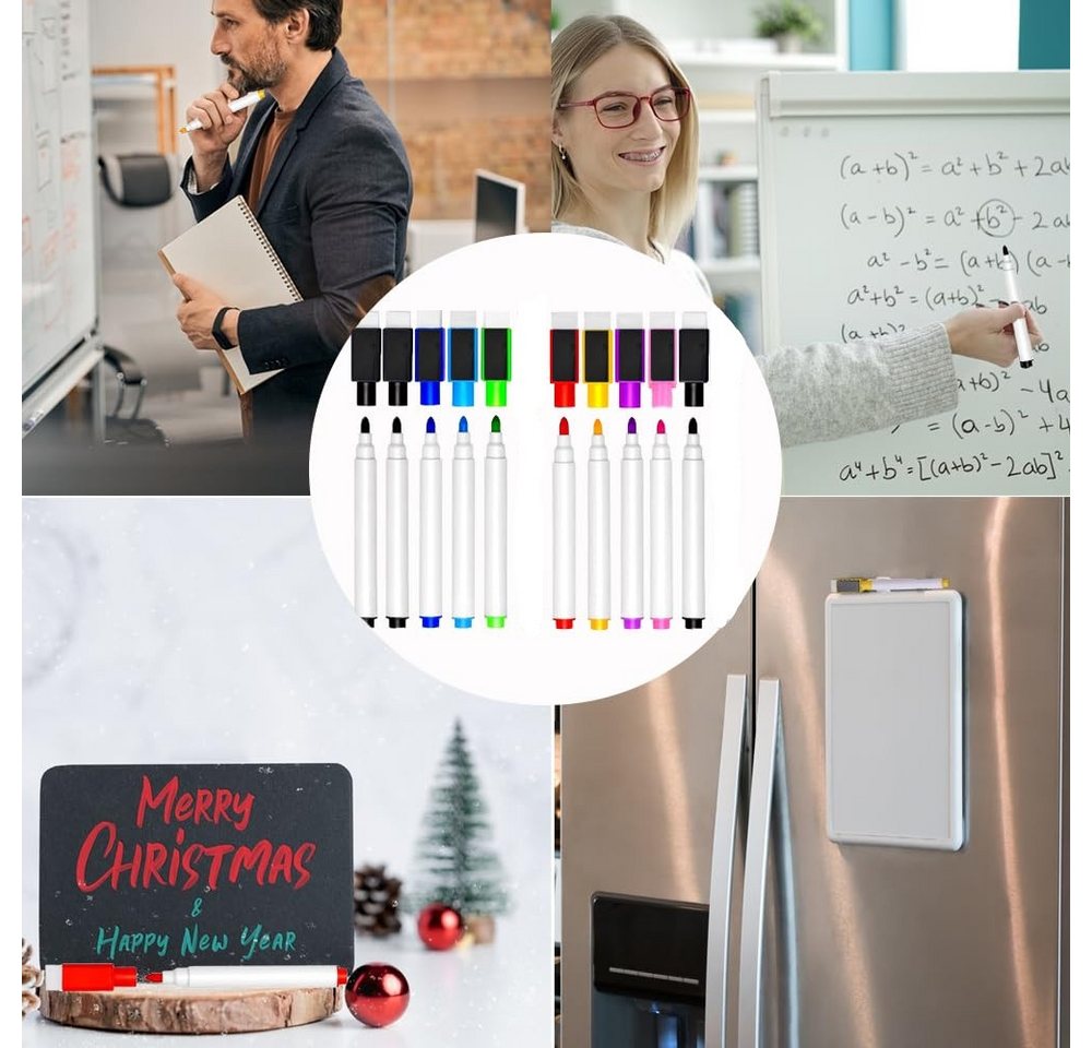 FOUORTUNATE-BEE Whiteboard Marker 10 Whiteboard Marker Magnetisch Feinspitze Abwischbar 8 Farben, (10-tlg), Für Büro, Schule, Zuhause und Planungstafeln vielsei – Bild 4 von 5