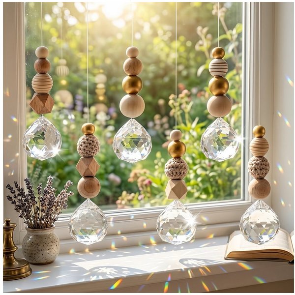 FOUORTUNATE-BEE Windspiel 6er Set Kristall-Sonnenfänger für Garten, Balkon & Fenster (6 St), Kristall-Sonnenfänger 6er Set zum Aufhängen für Fenster & Garten