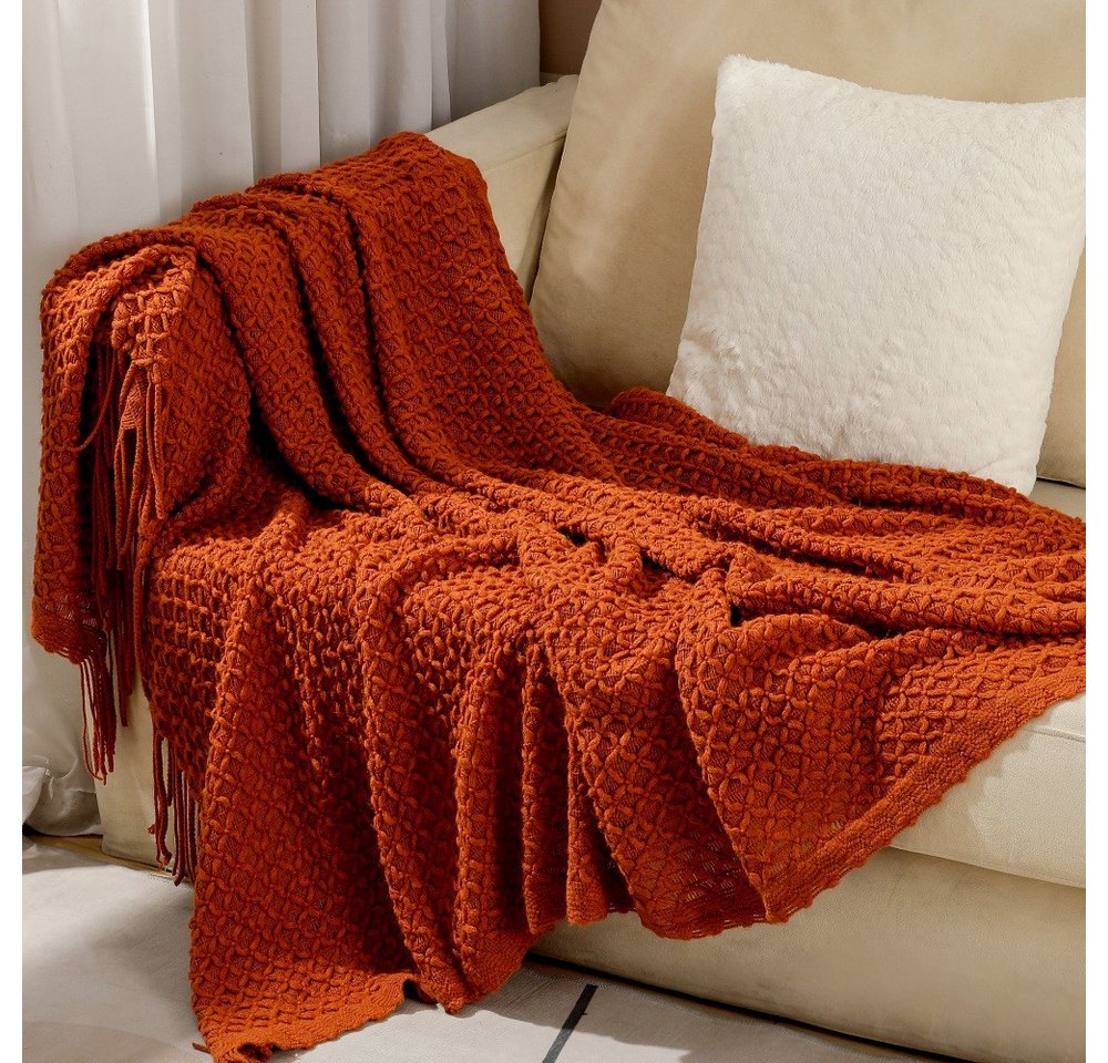 Wohndecke Boho-Strickdecke für Sofa, Sessel und Bett, weiche und gemütliche, FOUORTUNATE-BEE, Wohndecke für Frühling, Sommer und Herbst, 127 x 172 cm – Bild 2 von 5