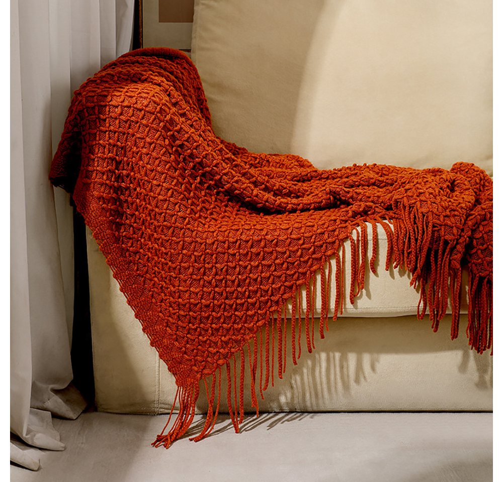 Wohndecke Boho-Strickdecke für Sofa, Sessel und Bett, weiche und gemütliche, FOUORTUNATE-BEE, Wohndecke für Frühling, Sommer und Herbst, 127 x 172 cm – Bild 3 von 5