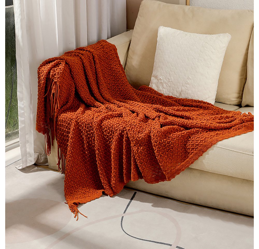 Wohndecke Boho-Strickdecke für Sofa, Sessel und Bett, weiche und gemütliche, FOUORTUNATE-BEE, Wohndecke für Frühling, Sommer und Herbst, 127 x 172 cm – Bild 4 von 5