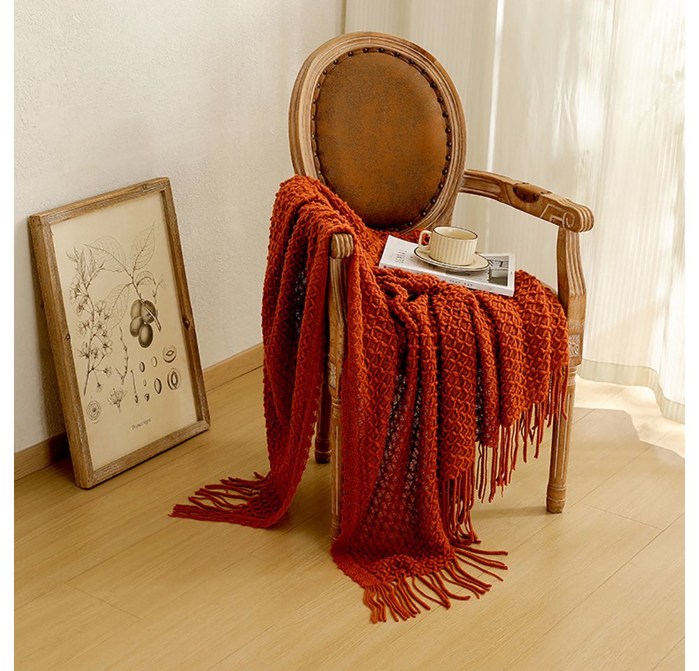 Wohndecke Boho-Strickdecke für Sofa, Sessel und Bett, weiche und gemütliche, FOUORTUNATE-BEE, Wohndecke für Frühling, Sommer und Herbst, 127 x 172 cm – Bild 5 von 5