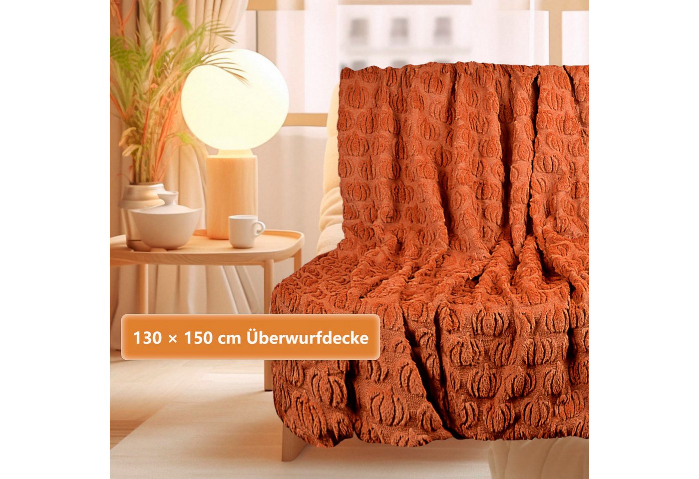 Wohndecke Halloween-Kuscheldecke mit 3D-Kürbismuster, weiche Wohndecke, FOUORTUNATE-BEE, für Bett, Sofa und Schlafzimmer, dekorative Überwurfdecke – Bild 2 von 5