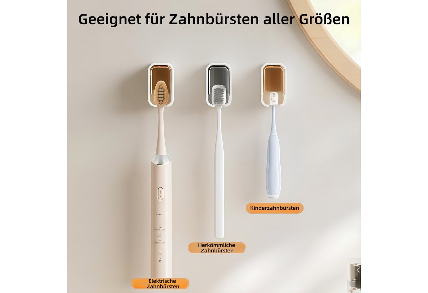 FOUORTUNATE-BEE Zahnbürstenhalter Wand-Zahnbürstenhalter mit Deckel – Selbstklebend, 3-teilig, (3-St), Praktische Badezimmer-Aufbewahrung für Zahnbürsten und Zu – Bild 2 von 5