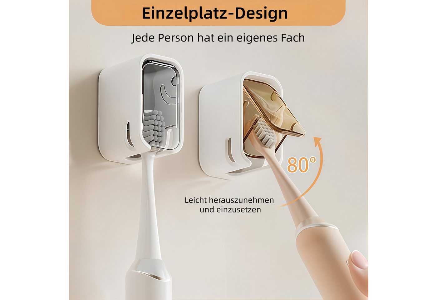 FOUORTUNATE-BEE Zahnbürstenhalter Wand-Zahnbürstenhalter mit Deckel – Selbstklebend, 3-teilig, (3-St), Praktische Badezimmer-Aufbewahrung für Zahnbürsten und Zu – Bild 5 von 5