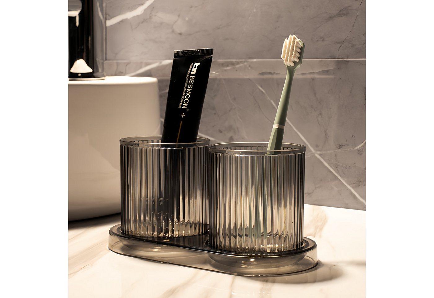 FOUORTUNATE-BEE Zahnputzbecher 2er-Set Zahnputzbecher mit Halterung für Badezimmer, (2-St), Badezimmer-Becher im praktischen Doppelpack – Bild 4 von 5
