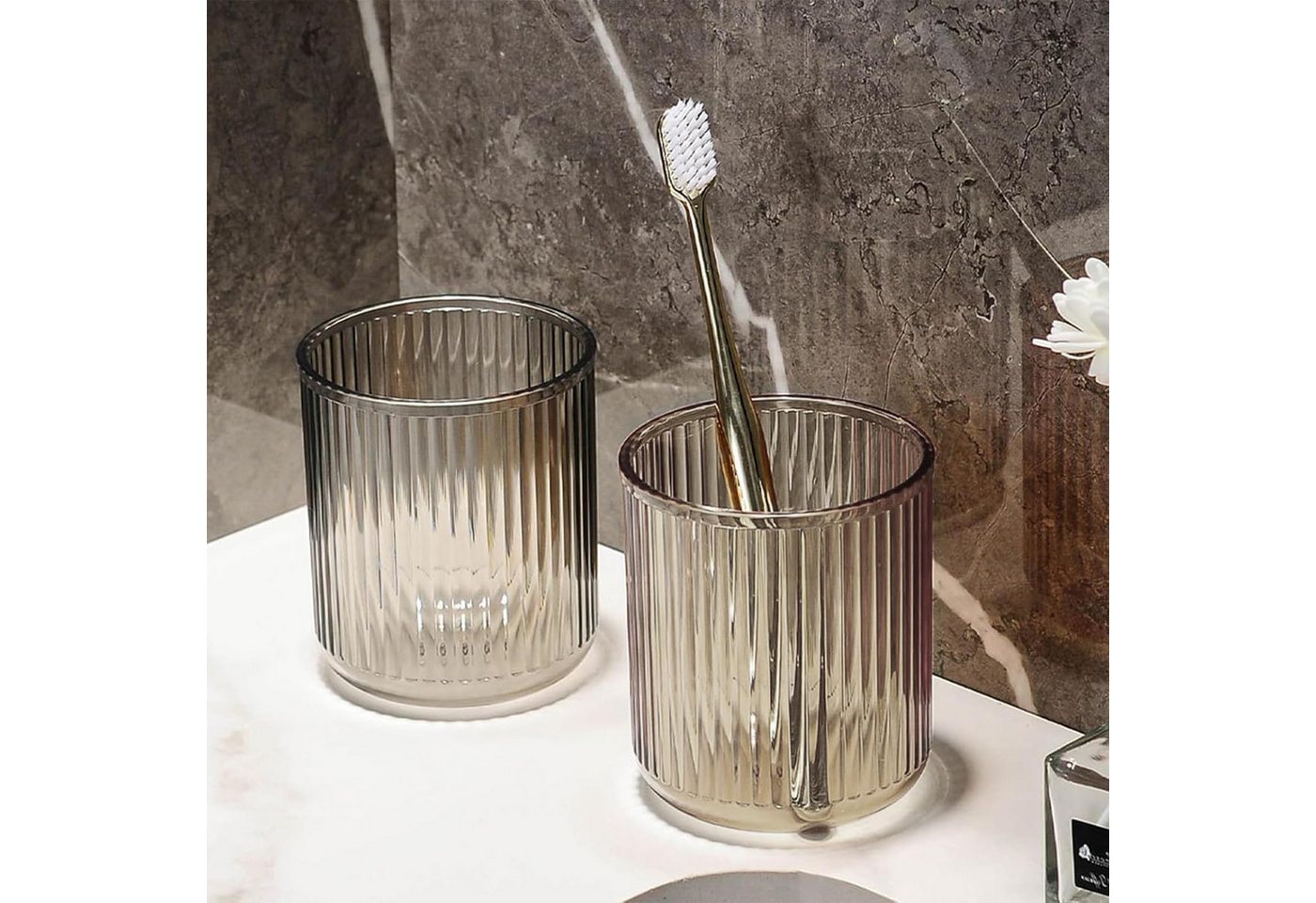 FOUORTUNATE-BEE Zahnputzbecher 2er-Set Zahnputzbecher mit Halterung für Badezimmer, (2-St), Badezimmer-Becher im praktischen Doppelpack – Bild 5 von 5