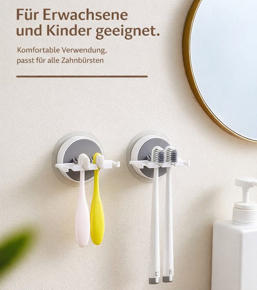 FOUORTUNATE-BEE Zahnputzbecher Zahnbürstenhalter Wandmontage, Selbstklebend Ohne Bohren, 2er Set, (2-St), Zahnbürstenhalter Wandhalter Bad selbstklebend Organiz – Bild 4 von 5