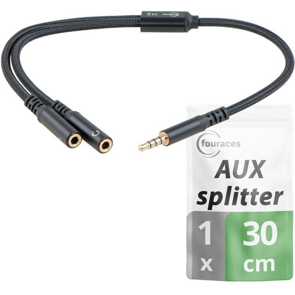 fouraces fouraces AUX Splitter, kurz, 30cm, 4pol für Headset, Kopfhörer, Handy Audio-Kabel, 3,5-mm-Klinke, 3,5-mm-Klinke (30 cm), perfekt für sehr kurze Verkabe