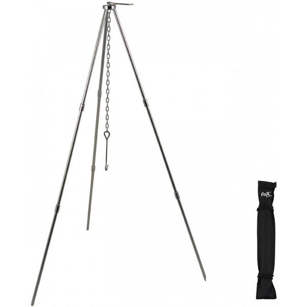 FoxOutdoor Holzkohlegrill Dreibein, Trekking, Alu, mit Kette und Haken, Set