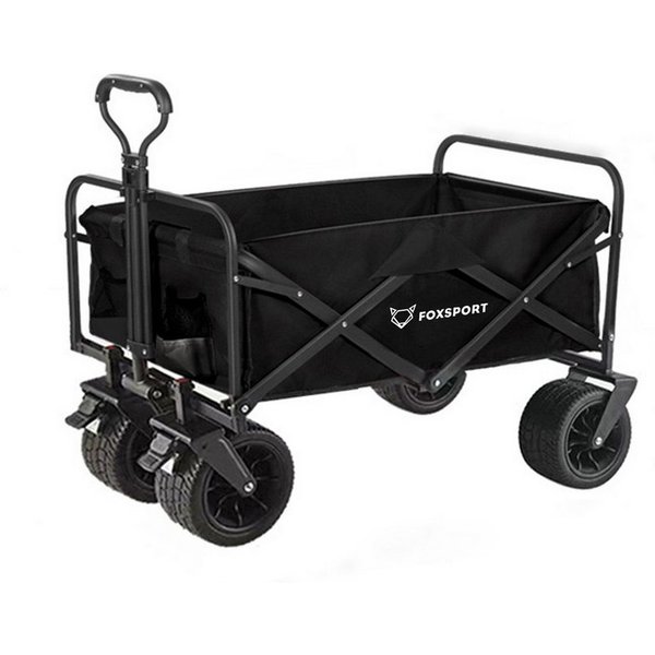 FOXSPORT Bollerwagen faltbar, Handwagen, Transportwagen, Strandbuggy (Packung), breites Geländepanzerrad, max. 100 kg, Vorder- & Hinterbremse