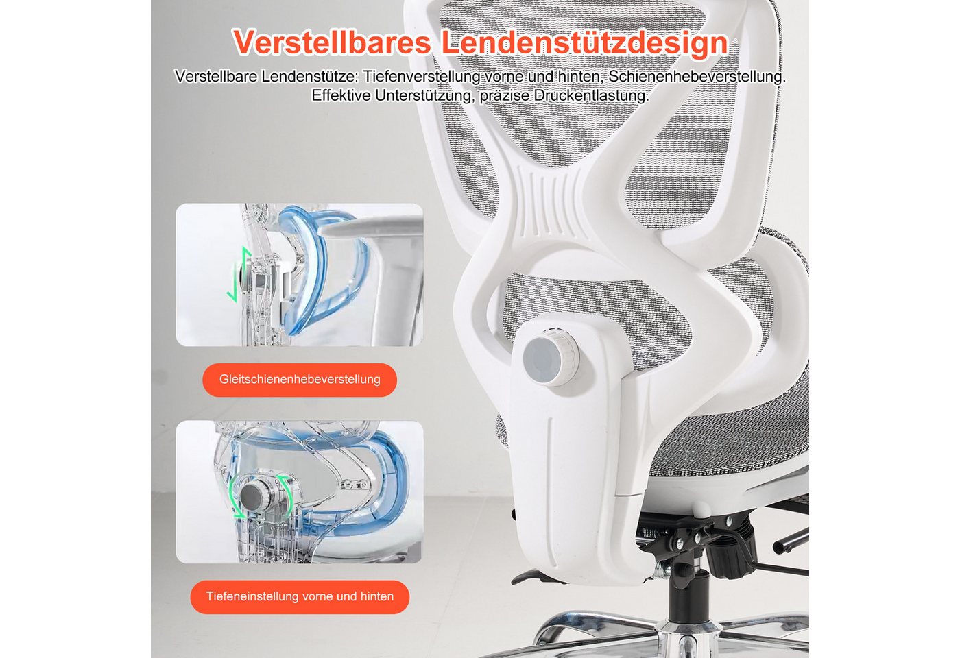 FOXSPORT Bürostuhl, Ergonomischer Premium-Schreibtischstuhl (Computer-Bürostuhl), 3D-Armlehnen, 3D-Kopfstütze, 4D-Lendenstütze, Rückenlehne (90°–135) – Bild 4 von 5