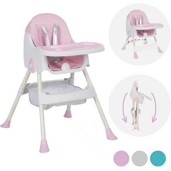 FOXSPORT Kombihochstuhl, Kinder-Esstuhl , 2 in 1 Babystuhl, Kinderklappstuhl (mit Ablagekorb, mit 5-Punkt-Sicherheitsgurt, wasserdichtes abnehmbares Tablett), k