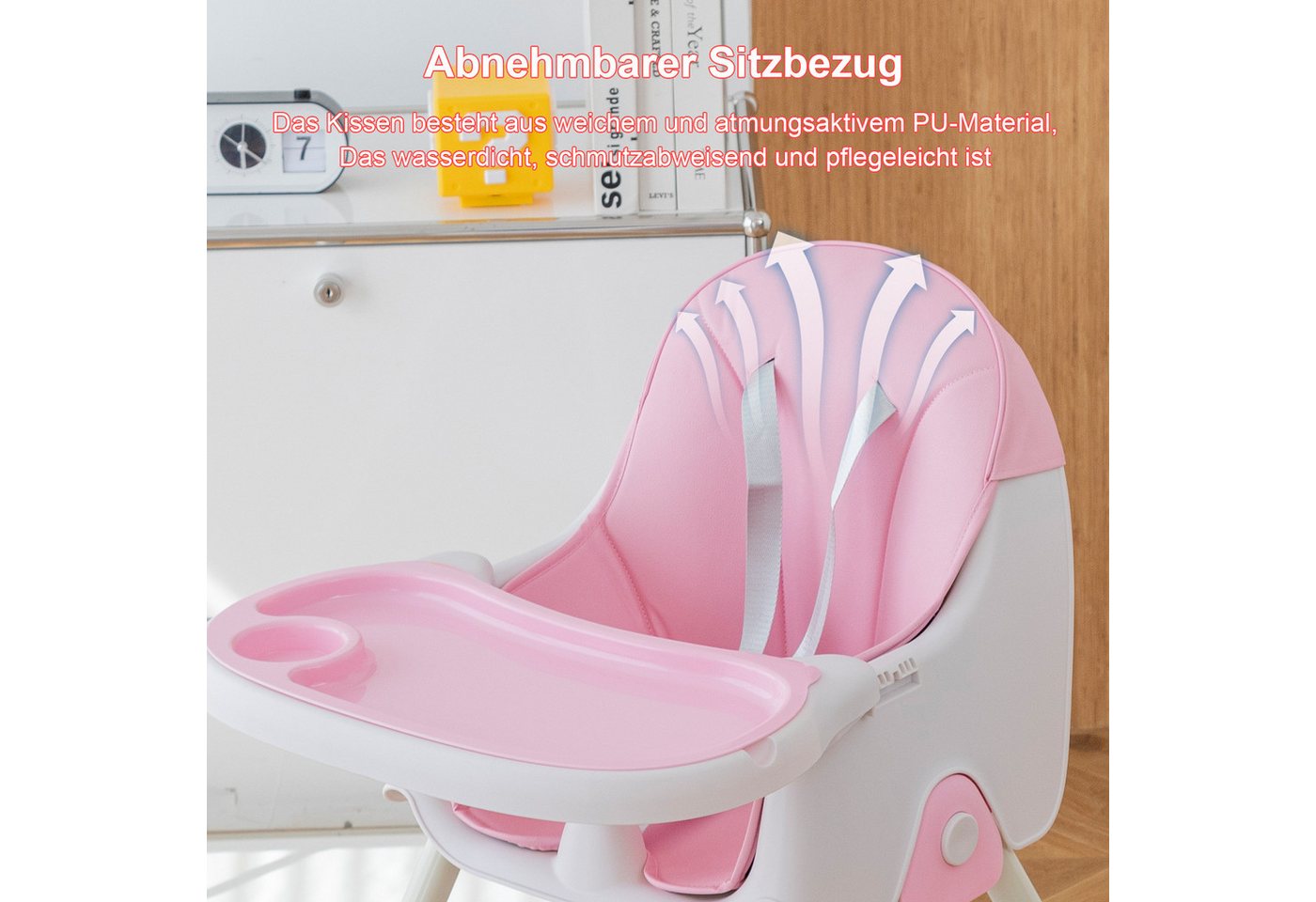 FOXSPORT Kombihochstuhl, Kinder-Esstuhl , 2 in 1 Babystuhl, Kinderklappstuhl (mit Ablagekorb, mit 5-Punkt-Sicherheitsgurt, wasserdichtes abnehmbares Tablett), k – Bild 4 von 5