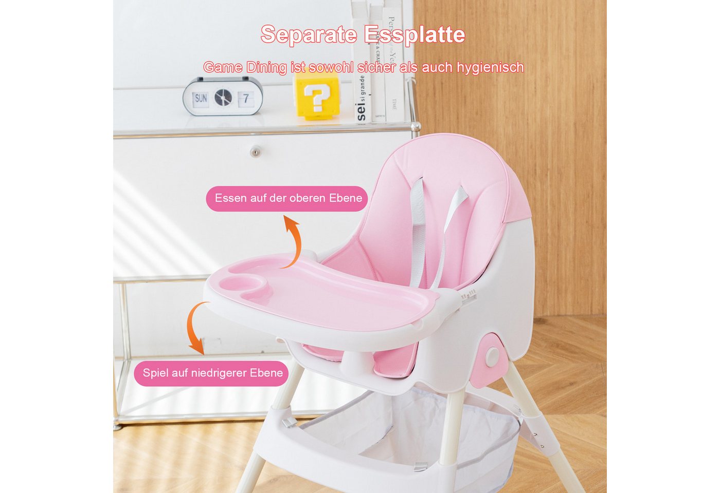 FOXSPORT Kombihochstuhl, Kinder-Esstuhl , 2 in 1 Babystuhl, Kinderklappstuhl (mit Ablagekorb, mit 5-Punkt-Sicherheitsgurt, wasserdichtes abnehmbares Tablett), k – Bild 5 von 5