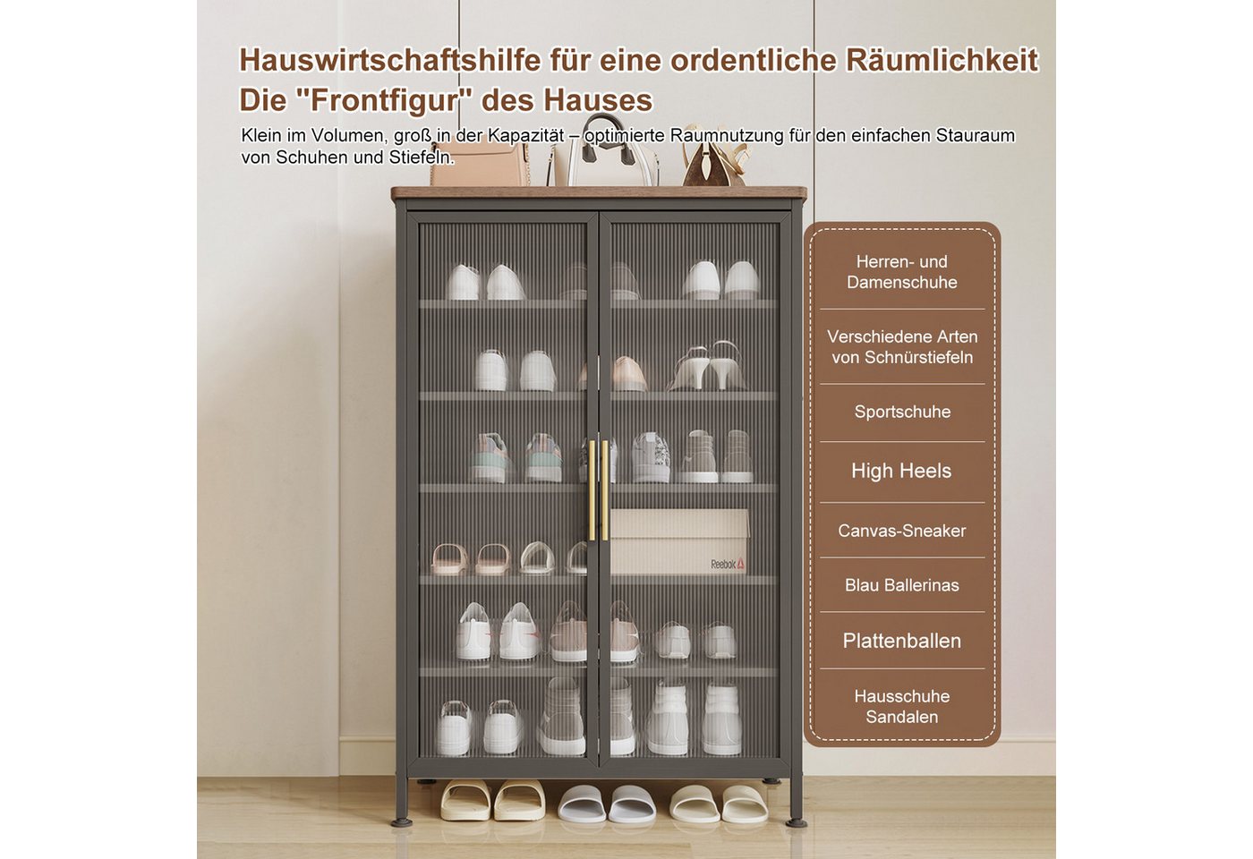 FOXSPORT Schuhschrank 7 Ebenen, mit verstellbaren Ablagen, 2- oder 3-türig (im Flur Diele, 32 cm tief) Schuhkommode mit Türen, Vitrinenschrank, Regalschrank – Bild 2 von 5