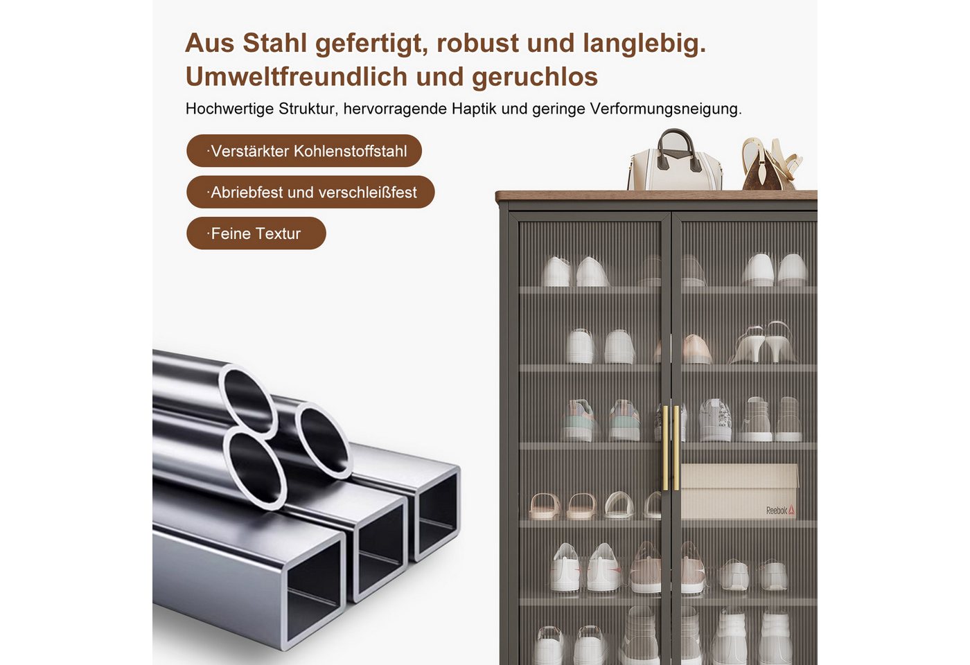 FOXSPORT Schuhschrank 7 Ebenen, mit verstellbaren Ablagen, 2- oder 3-türig (im Flur Diele, 32 cm tief) Schuhkommode mit Türen, Vitrinenschrank, Regalschrank – Bild 3 von 5