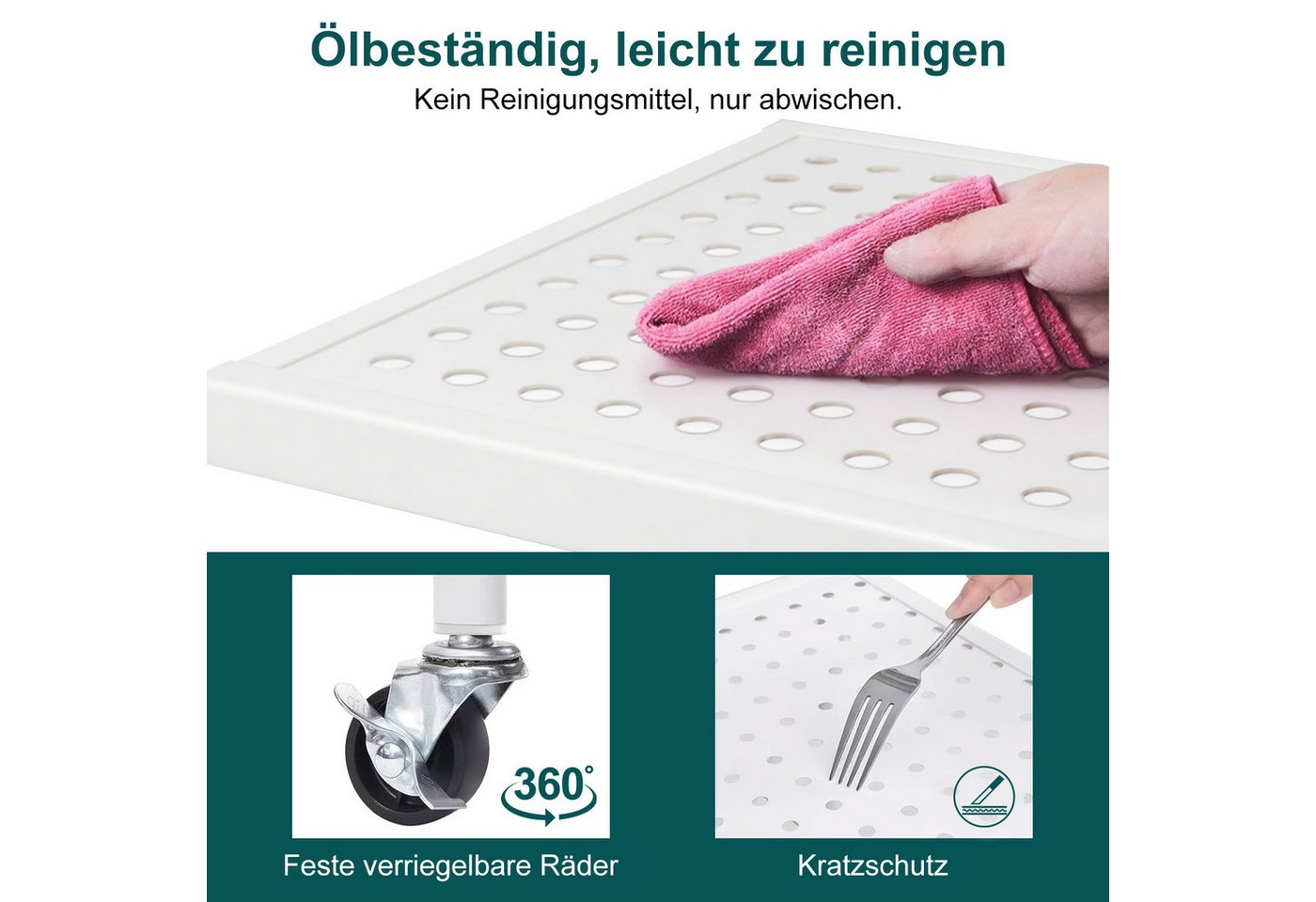 FOXSPORT Standregal mit Rollen, Mehrzweckregal, 1er-Packung, Komplett-Set, Traglast von 20 kg pro Ebene, mit 4/5 Ablagen, Lagerregal, Küchenregal, 72x37x163cm – Bild 4 von 5