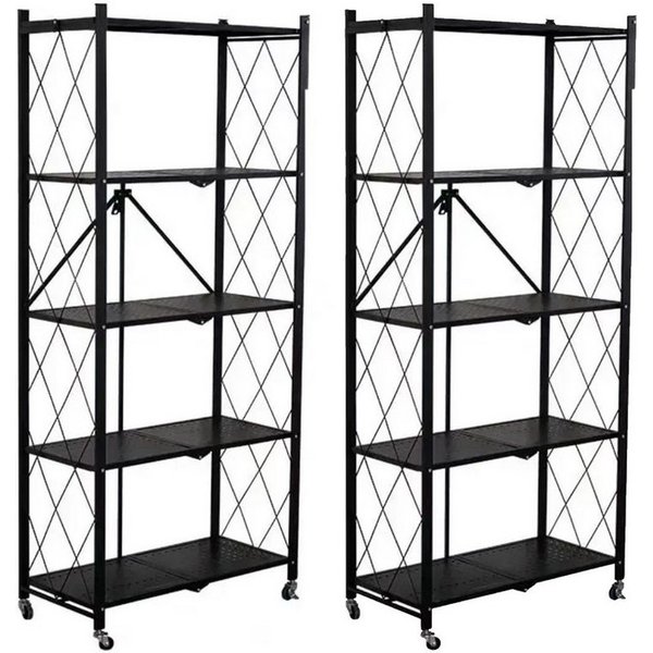 FOXSPORT Standregal mit Rollen (Zweierset), 2er-Set, Komplett-Set, Traglast von 20 kg pro Ebene, mit 5 Ablagen, Schwerlastregal, Küchenregal, 72x37x163cm