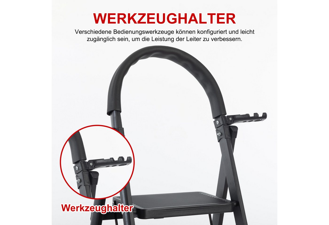 FOXSPORT Stehleiter ARK09, Trittleiter, Haushaltsleiter 3-5 Stufen, Klappleiter, Multifunktionsleiter, Arbeitsleiter klappbar, bis 150 kg, stabil – Bild 4 von 5