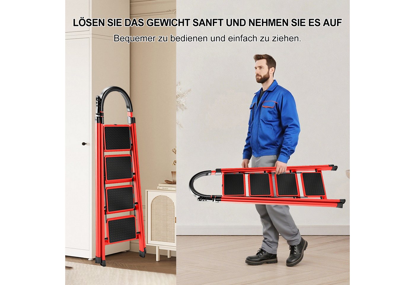 FOXSPORT Stehleiter ARK09, Trittleiter, Haushaltsleiter 3-5 Stufen, Klappleiter, Multifunktionsleiter, Arbeitsleiter klappbar, bis 150 kg, stabil – Bild 2 von 2