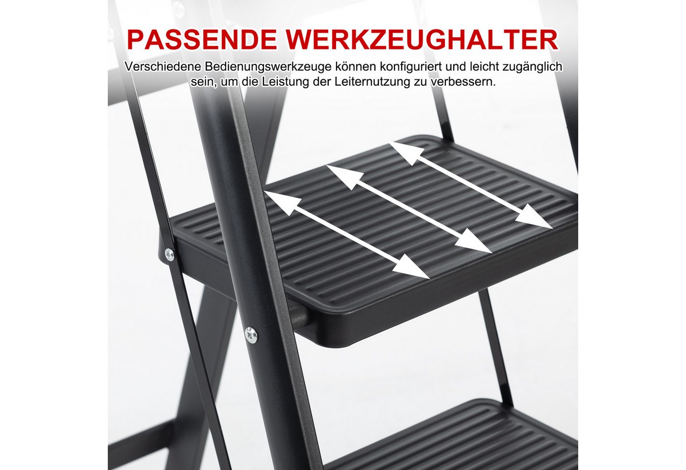 FOXSPORT Stehleiter ARK10, Trittleiter, Haushaltsleiter 3-5 Stufen, Klappleiter, Multifunktionsleiter, Arbeitsleiter klappbar, bis 150 kg, stabil – Bild 2 von 5