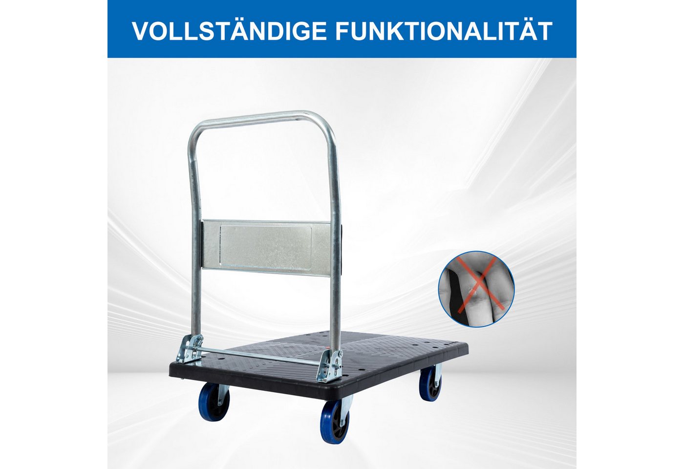 FOXSPORT Transportwagen klappbar, Plattformwagen, Transportroller, Handwagen, Klappwagen, Einklappbarer 90° Handgriff, Belastbar bis 250 kg, Ladefläche 90x60 cm – Bild 5 von 5