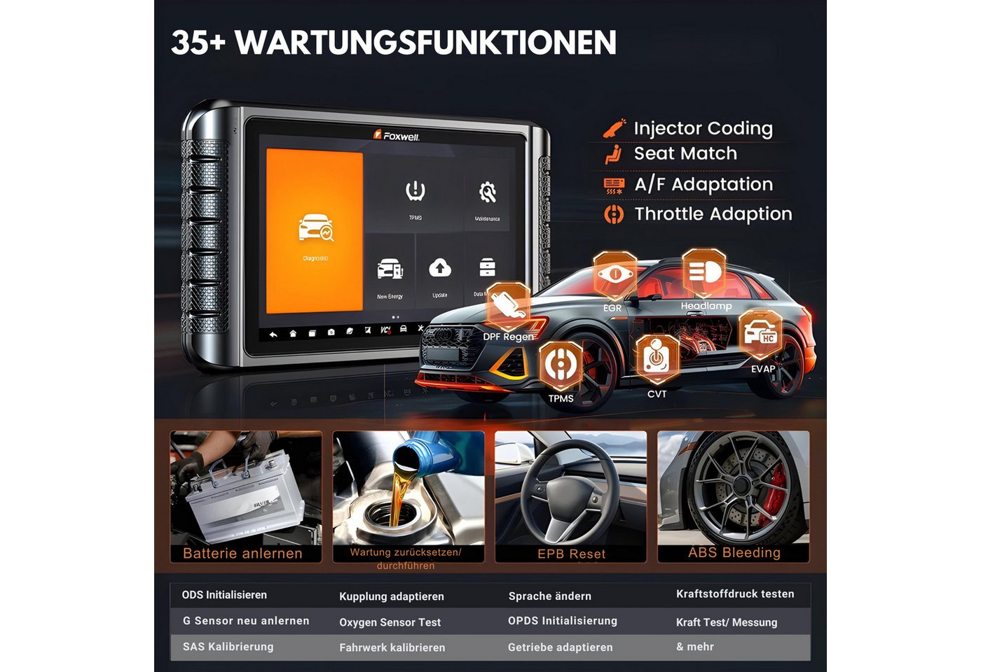 FOXWELL Kfz-Diagnosegerät Diagnosegerät mit 10,1" Touchscreen – OBD2 Scanner ECU-Codierung, IMMO, Komplett-Set – Bild 3 von 5