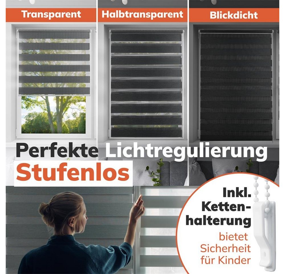 Doppelrollo Doppelrollo Klemmfix braun 50x140 cm, Foxx – Bild 5 von 5