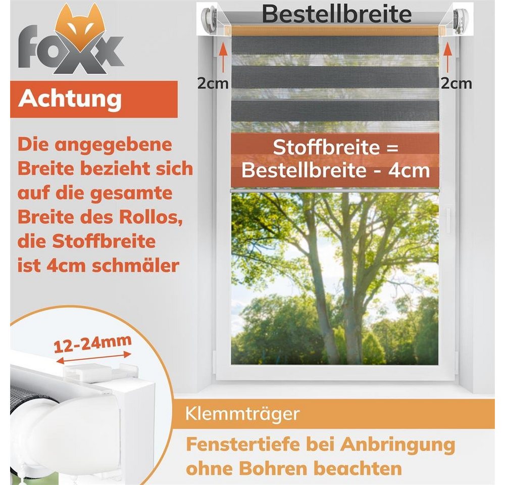 Doppelrollo Doppelrollo Klemmfix grau 50x140 cm, Foxx – Bild 3 von 5