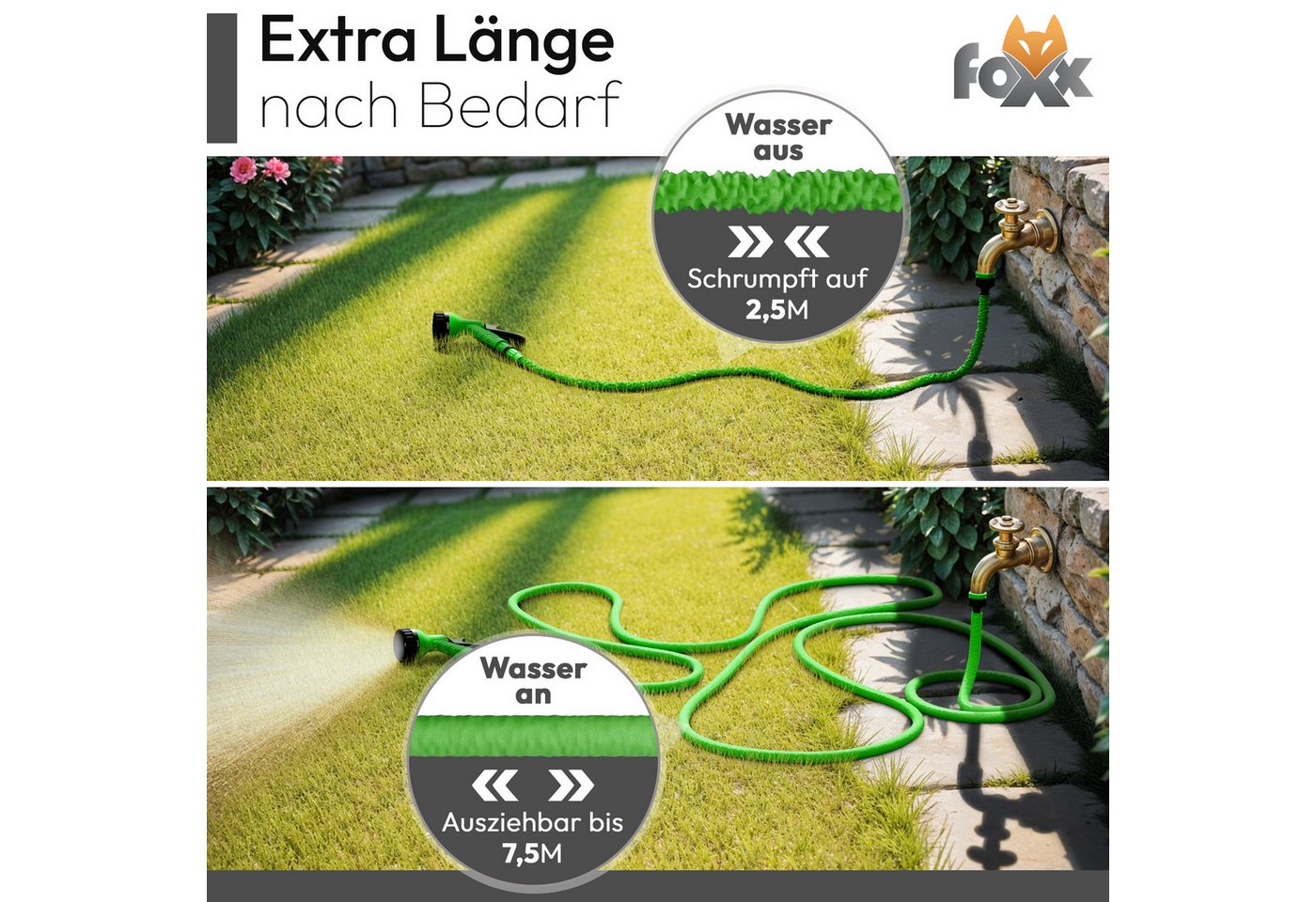 Foxx Gartenschlauch Gartenschlauch flexibel 7,5m grün – Bild 5 von 5