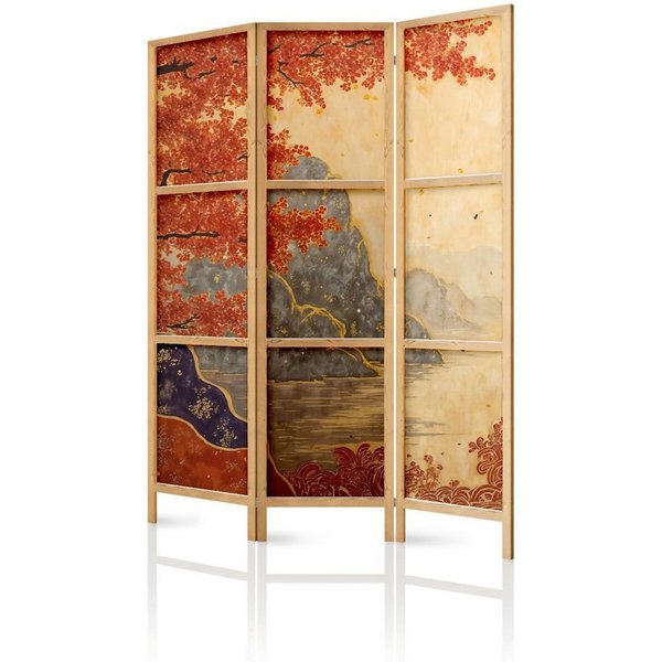 framed concept Paravent, Raumteiler Holz Japan-Motiv, 135x172 & 225x172 cm, einseitig