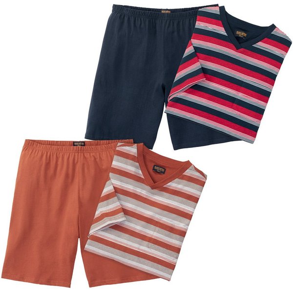 Franco Bettoni Pyjama (Set, 4-teiliges Pyjama-Set: 2 Kurzarm-Shirts, 2 Shorts) aus reinster Baumwolle