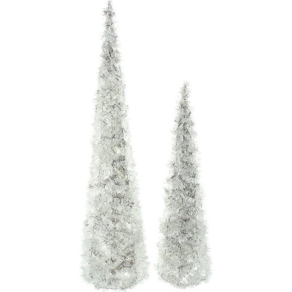 Frank Flechtwaren Künstlicher Weihnachtsbaum "Silberglimmer" 2er Set LED Kegel, Weihnachtsdeko, Weihnachtsfigur, beleuchtet, 60 + 80 cm hoch, Tannenbaum Alterna