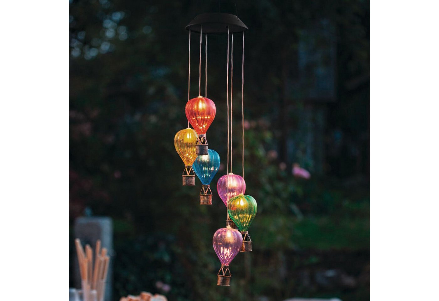 Frank Flechtwaren LED Solarleuchte Mobile "Heißluftballons" Solar LED Lichterdeko für Balkon, Terrasse, & Garten, Outdoor Solarlampe hängend – Bild 2 von 4