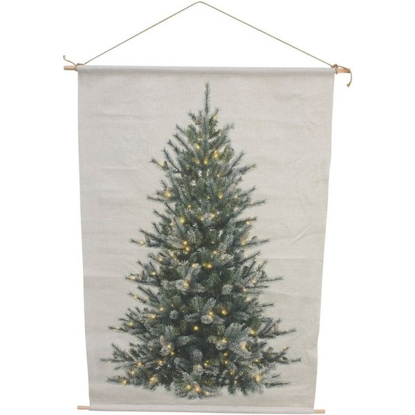 Frank Flechtwaren Wandbild "Christbaum" LED Wanddeko aus Textil, Stoff Wandbild zum Aufhängen, Weihnachtsbaum, 60x90 cm, Weihnachtsdeko mit integrierter Beleuch